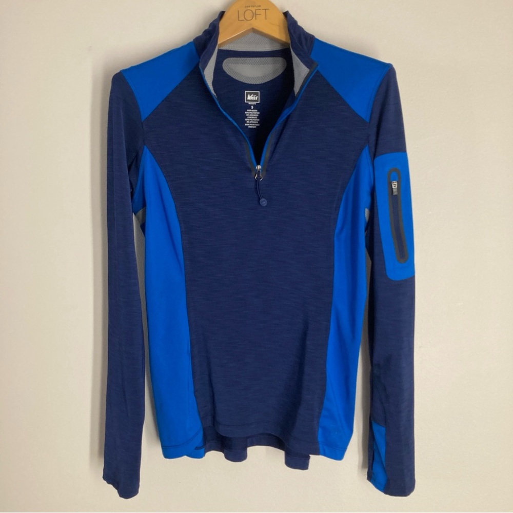 REI Two-Tone Blue Quarter Zip-Up Lightweight Athletic Long Sleeve Shirt